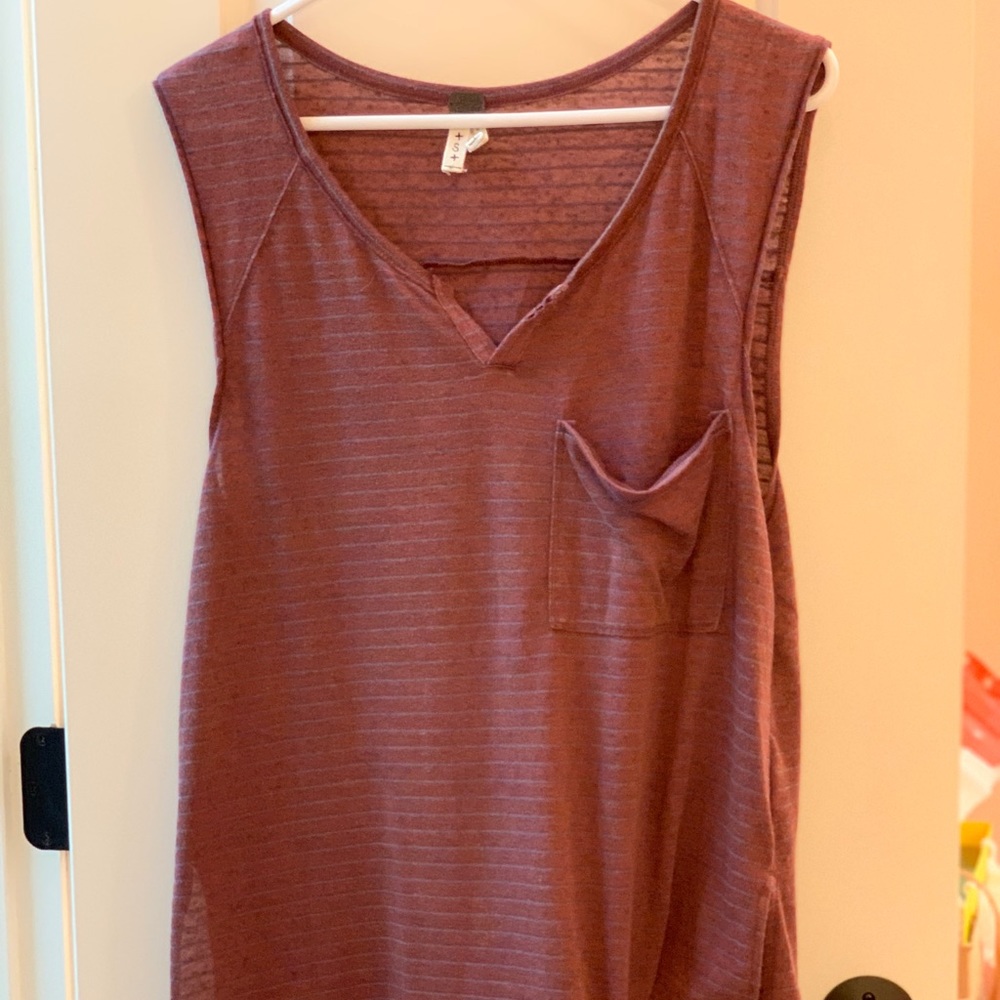 Free People Tank in Maroon with Blue/Gray Stripes